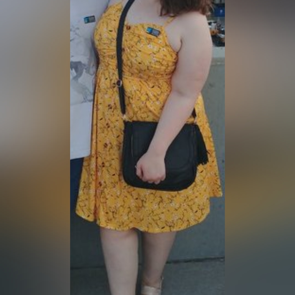 Yellow Floral Button-Front Ruched Sundress, Size XL - Picture 5 of 6